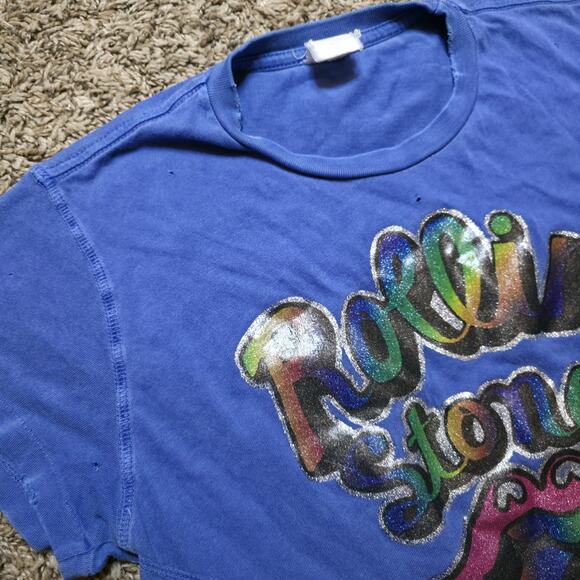 Madeworn The Rolling Stones T-Shirt Blue Womens Iron On Handcrafted Vtg Inspired - Picture 3 of 8